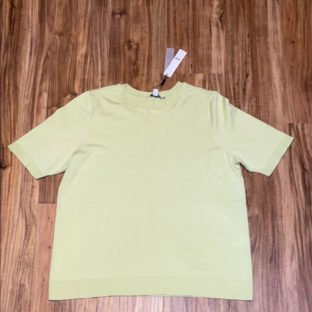 Chicos women’s large 12 sweater top Light Green Short Sleeve crew knit NWT